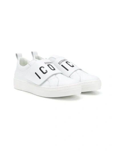 Shop Dsquared2 Teen Icon Logo Strap Trainers In White