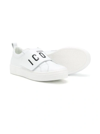 Shop Dsquared2 Teen Icon Logo Strap Trainers In White