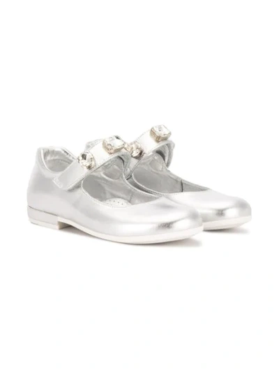 Shop Monnalisa Rhinestone Detail Ballerinas In Silver