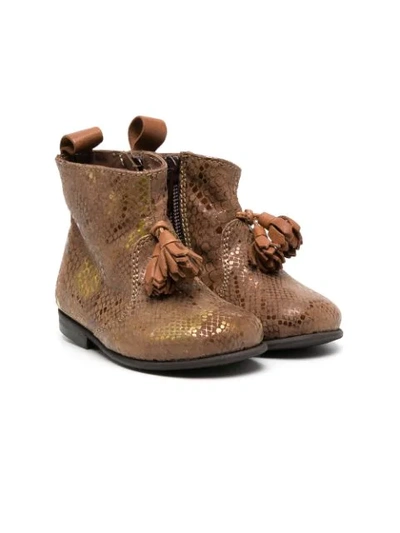Shop Pèpè Metallic Snake Print Ankle Boots In Brown