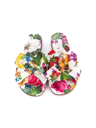 Shop Dolce & Gabbana Floral Print Sandals In White