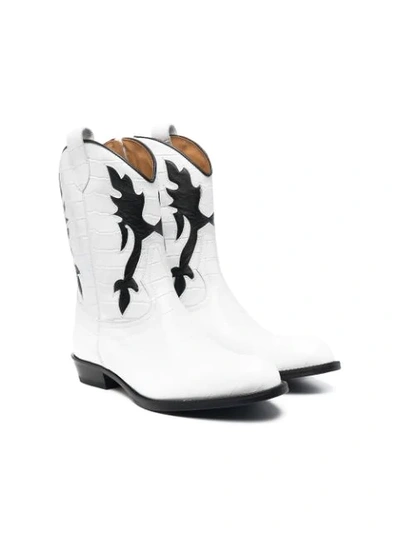 Shop Gallucci Teen Crocodile Effect Cowboy Boots In White