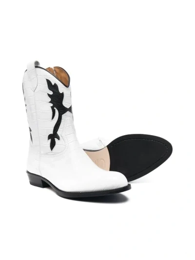 Shop Gallucci Teen Crocodile Effect Cowboy Boots In White