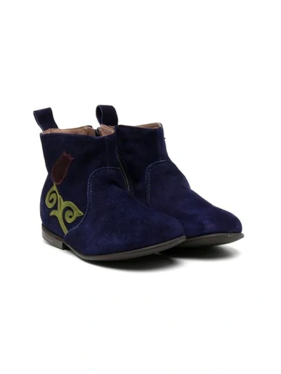 Shop Pèpè Embroidered Ankle Boots In Blue