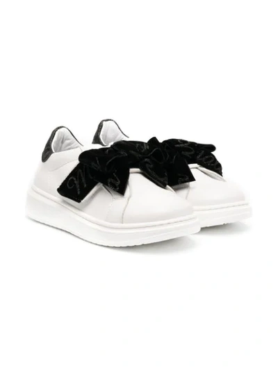 Shop Monnalisa Bow-embellished Sneakers In White