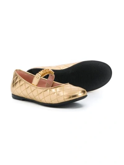 Shop Moschino Quilted Metallic Ballerinas In Gold