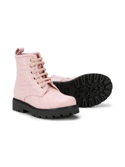 Shop Fendi Monogram Lace-up Boots In Pink