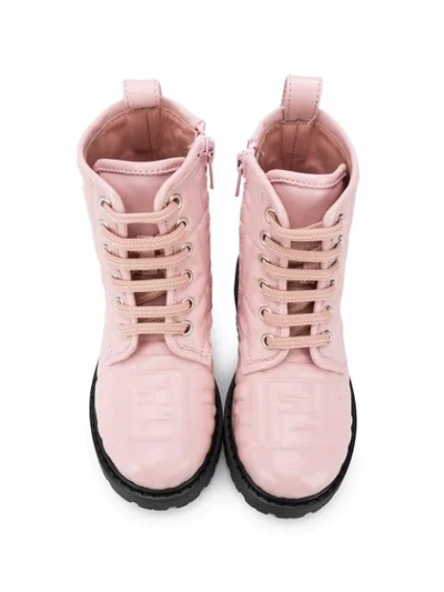 Shop Fendi Monogram Lace-up Boots In Pink