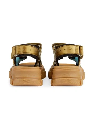 Shop Gucci Logo Appliqué Mesh Sandals In Gold