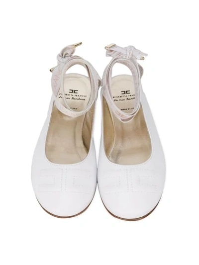 Elisabetta Franchi La Mia Bambina Teen Stitch Logo Ballerina Shoes In White  | ModeSens