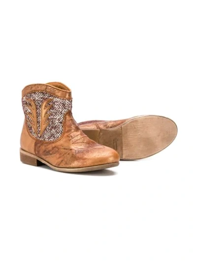 Shop Pèpè Tweed-detail Cowboy Boots In Brown