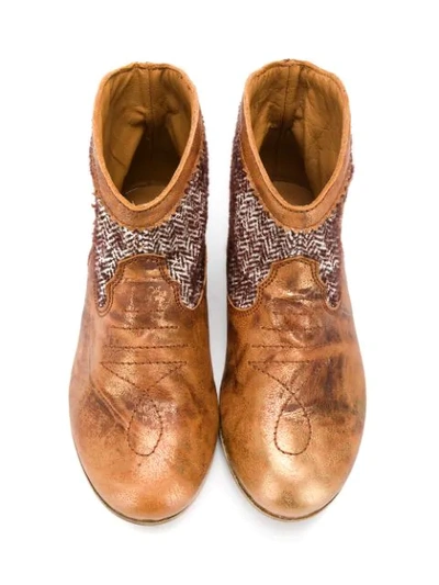 Shop Pèpè Tweed-detail Cowboy Boots In Brown
