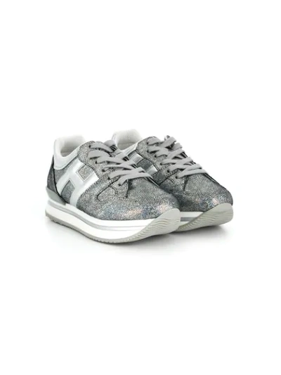 Shop Hogan H222 Metallic Striped-sole Sneakers In Silver