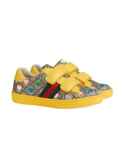 Shop Gucci Ace Gg Hearts Sneakers In Yellow