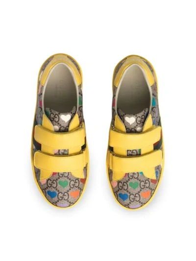 Shop Gucci Ace Gg Hearts Sneakers In Yellow