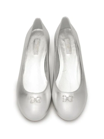 Shop Dolce & Gabbana Teen Embellished Ballet Pumps In Silver