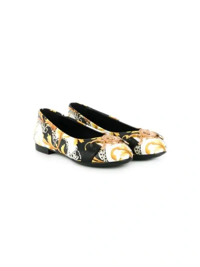 Shop Young Versace Baroque-print Flats In White