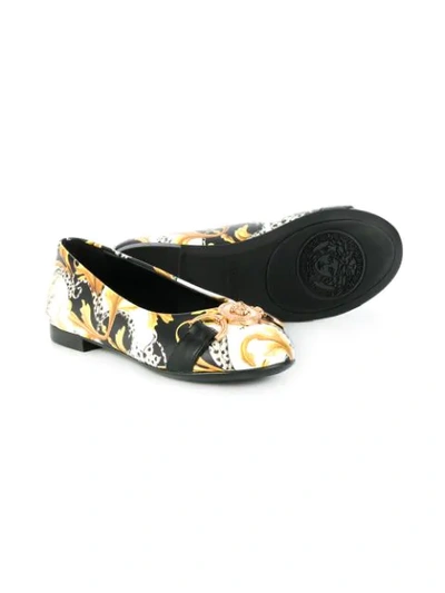 Shop Young Versace Baroque-print Flats In White