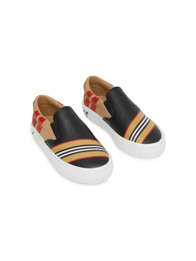 Shop Burberry Icon Stripe Print Slip-on Sneakers In Black/honey