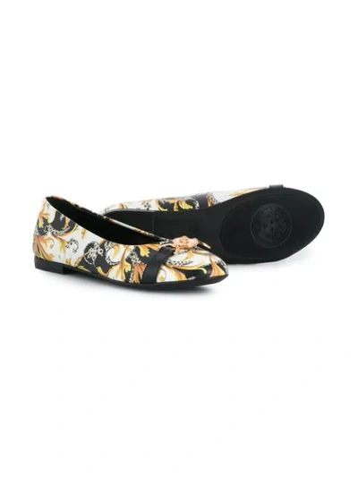 Shop Young Versace Barocco Print Ballerina Pumps In White