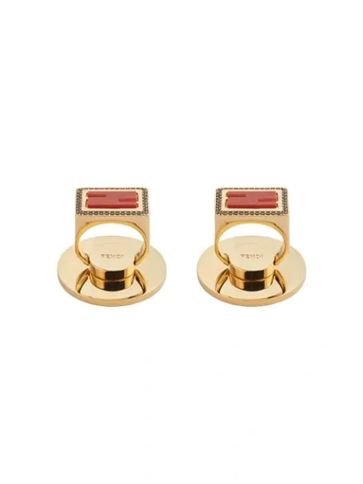 Shop Fendi Adhesive Baguette Ff Motif Phone Ring Holders In Gold