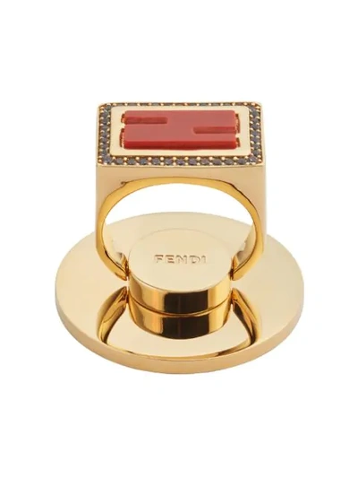 Shop Fendi Adhesive Baguette Ff Motif Phone Ring Holders In Gold