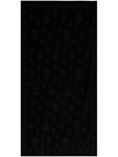 Shop Alexander Mcqueen Tonal Skull Beach Towel In Black