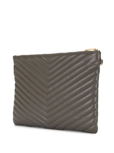Shop Saint Laurent Ysl Quilted Ipad Case In Grey
