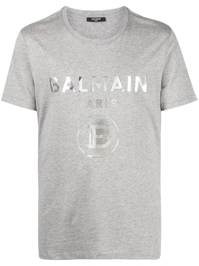 Shop Balmain Logo-print T-shirt In Grey