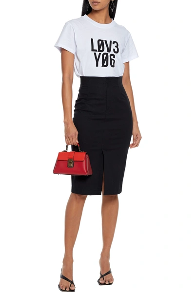 Shop Red Valentino Stretch-cotton Canvas Pencil Skirt In Black