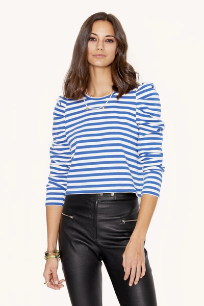 Shop Rebecca Minkoff Cropped Talia Sweatshirt In French Blue/ecru Stripe