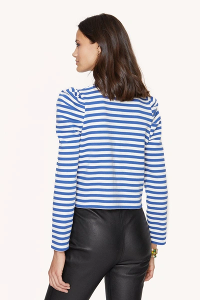 Shop Rebecca Minkoff Cropped Talia Sweatshirt In French Blue/ecru Stripe