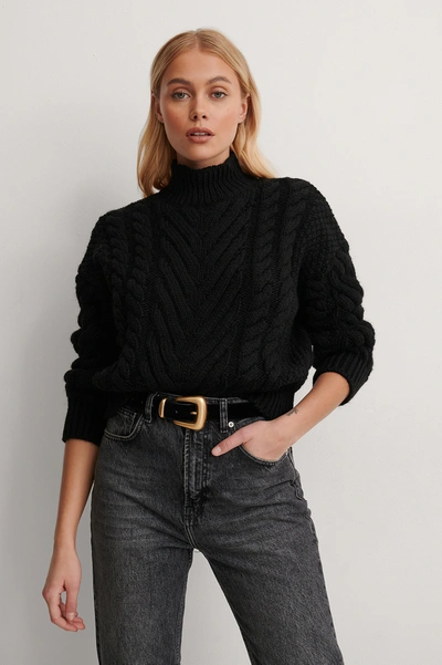 Shop Trendyol Cable Knit Detail Sweater - Black