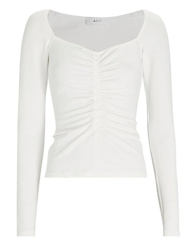 Shop A.l.c Halley Ruched Long Sleeve T-shirt In White