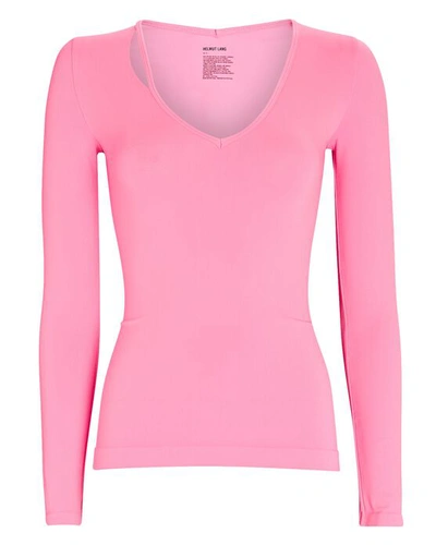 Shop Helmut Lang Slash V-neck Long Sleeve T-shirt In Pink