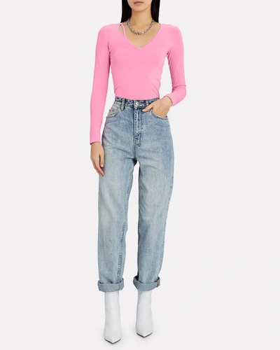 Shop Helmut Lang Slash V-neck Long Sleeve T-shirt In Pink