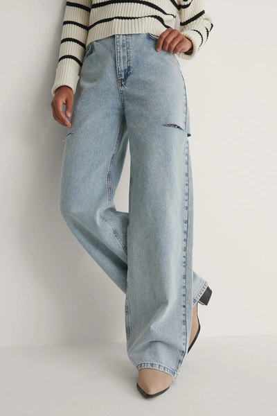 Shop Na-kd Reborn Organic Cut Out Detail Wide Jeans Blue In Vintage Blue