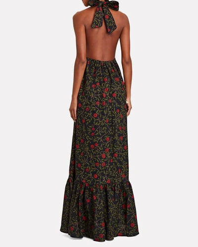 Shop Agua By Agua Bendita Olivia Floral Halter Maxi Dress In Black