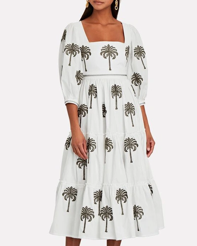 Shop Agua By Agua Bendita Miel Embroidered Poplin Midi Dress In White