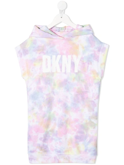 Shop Dkny Tie-dye Logo Dress In Pink