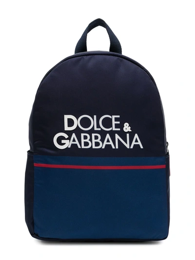 Shop Dolce & Gabbana Logo-print Colour-block Backpack In Blue