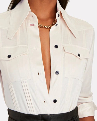 Shop Victoria Beckham Slinky Silk Jersey Button-down Shirt In Ivory
