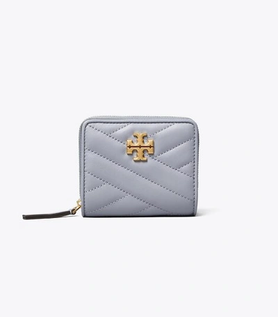 Shop Tory Burch Kira Chevron Bi-fold Wallet In Cloud Blue / Rolled Brass