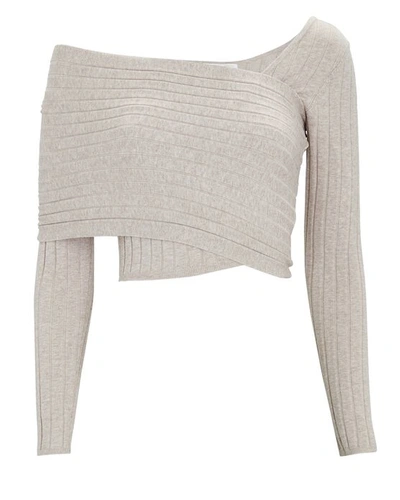 Ronny Kobo Rosette Asymmetrical Knitted Crop Top In Beige | ModeSens