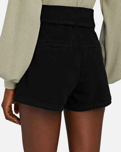 Shop Le Jean Lola Foldover Tie-waist Denim Shorts In Black Fade
