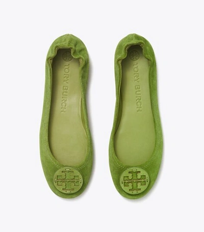 Shop Tory Burch Minnie Travel Ballet Flat, Suede In Green/ Green