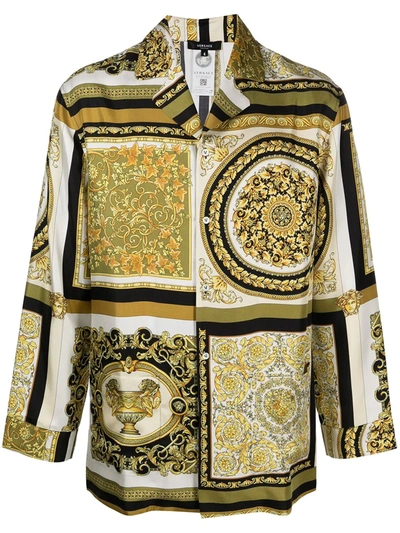 Shop Versace Baroque-pattern Print Silk Shirt In Green