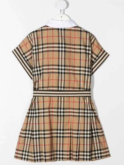 Shop Burberry Check-print Short-sleeve Dress In Brown