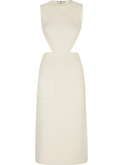 Shop Fendi Open-back Knitted Dress In White
