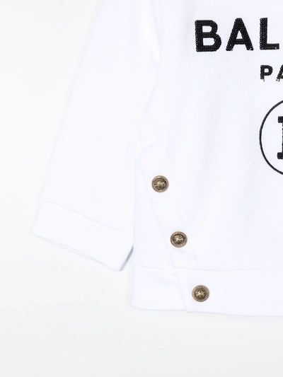 Shop Balmain Sequinned-logo Cotton Sweatshirt In White